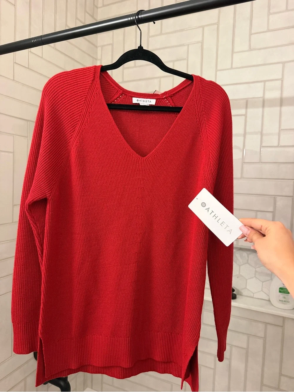 Athleta Red V-Neck Ribbed Sweater - Picture 4 of 9